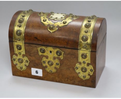 A walnut brass mounted dome topped caddy height 18cm