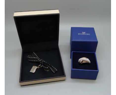 A Links of London charm and a Swarovski ring, K, boxed 