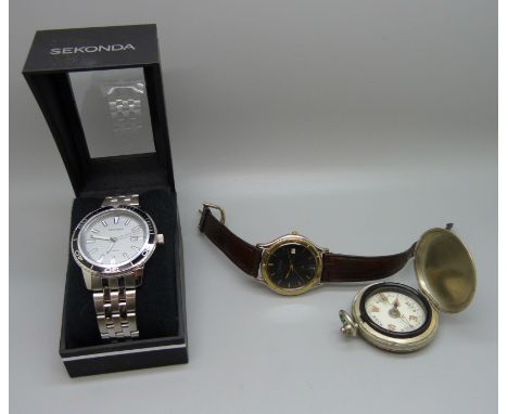 Two wristwatches, Sekonda and Accurist and a compass 