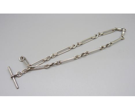 A silver double Albert watch chain, Birmingham 1905, 38g, 38cm 