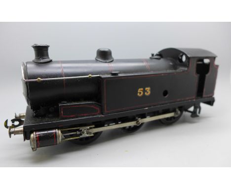 A pre-war Bassett-Lowke 0 gauge clockwork model 0-6-0 tank locomotive (repainted) 