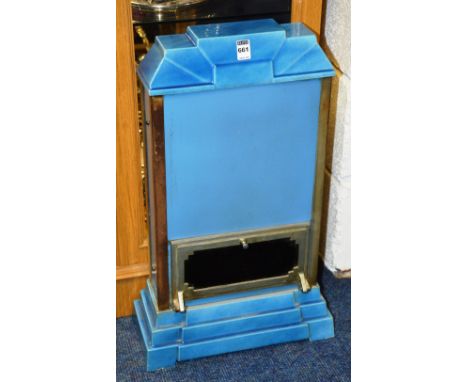 A 1930's Art Deco blue enamel fire, 64cm high x 33cm wide