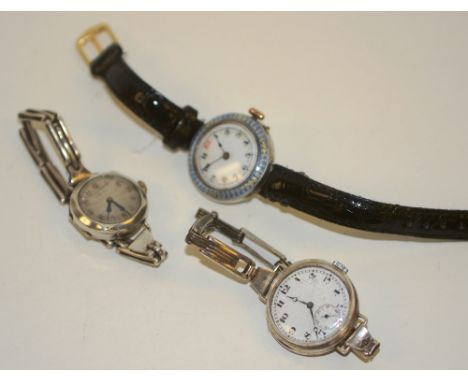 A silver cased trench wristwatch, with subsidiary seconds dial, on flexible silver bracelet strap, stamped 925 to inner case,