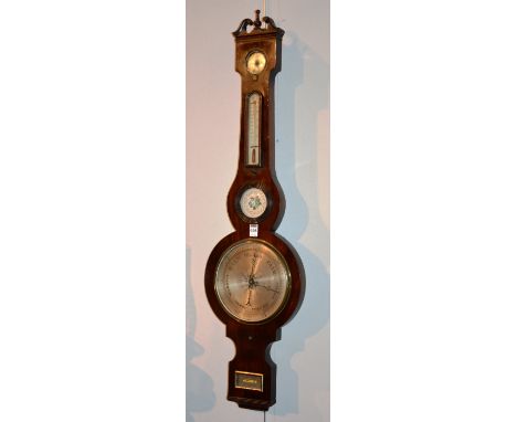 A 19th century mahogany wheel barometer by D Rivolta Edinburgh, with silvered thermometer gauge, 101cm high