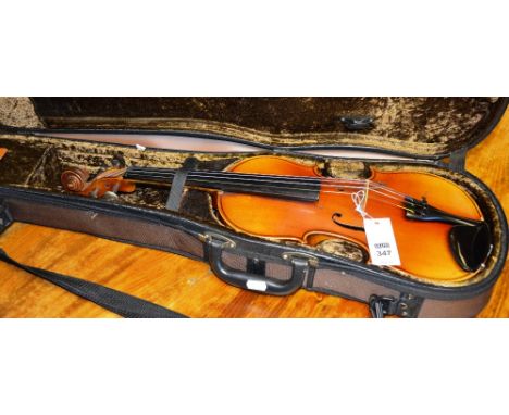 A Stradivarius style violin, in case, 60.5cm long 