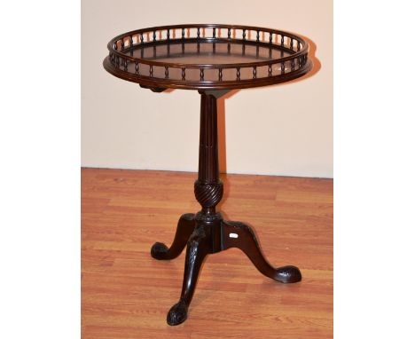 A mahogany snap top tripod table, with circular gallery top, 78cm high x 60cm wide