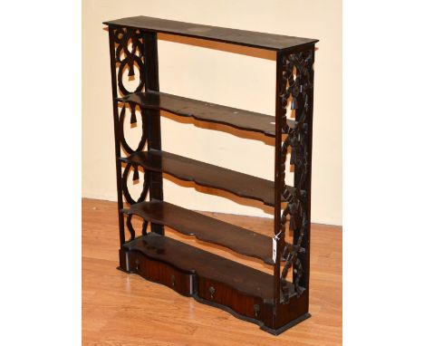 A mahogany hanging wall shelf, with two drawers, 90cm high x 76cm wide x 18cm deep