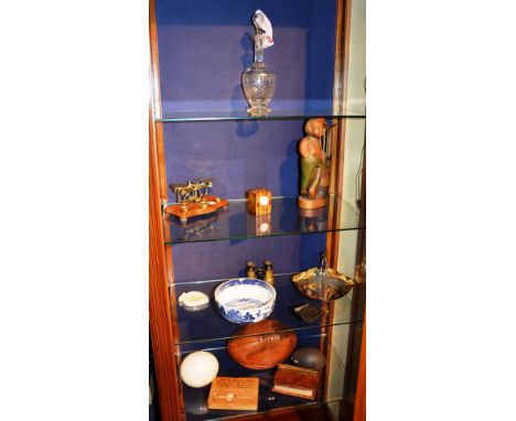 A quantity of collectables, to include brass postal scales, vintage rugby ball and field glasses etc