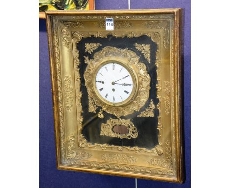 A 19th century French Empire wall clock, the white enamel dial with Roman numerals, decorated with gilded composition case, 4