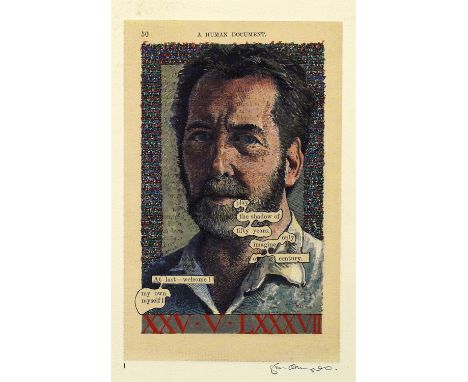 
	
		λ&nbsp;Tom Phillips (British b.1937)
		Self Portrait from Humument Series, p. 50
		Lithograph printed in colours 
		Sign