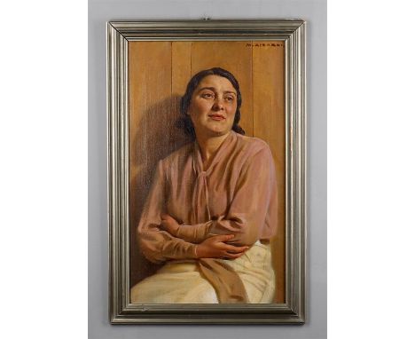 
	
		λ&nbsp;Giorgio Matteo Aicardi (Italian 1891-1984), 
		Portrait of a woman seated in a pink top,
		Oil on canvas
		Signed