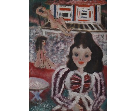
	
		"Oscar" (20th Century), 
		At the Lido
		Oil on canvas
		Signed and dated 6/8/40 lower left
		36 x 25.5cm (14 x 10 in.)
