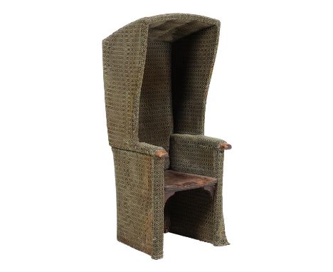
	
		An upholstered porter's chair, circa 1900, with carpet type upholstery, 154cm wide, 64cm wide, approximately 60cm deep o