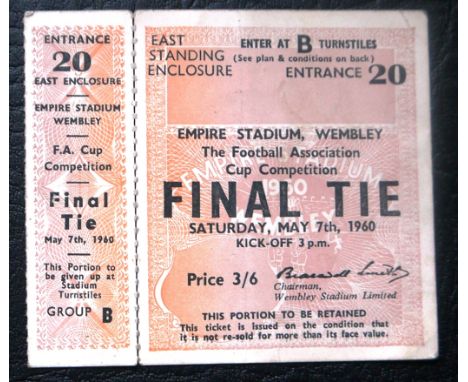 1960 FA CUP FINAL BLACKBURN ROVERS V WOLVERHAMPTON WANDERERS UNUSED TICKET
7th May 1960 unused ticket with counter foil&nbsp;