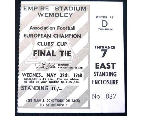 1968 EUROPEAN CUP FINAL TICKET - MANCHESTER UNITED V BENFICA&nbsp;
29th May 1968&nbsp;
Original ticket in good condition