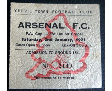 1971 YEOVIL V ARSENAL FA CUP TICKET
FA Cup 3rd Round 2nd Jan 1971&nbsp;
