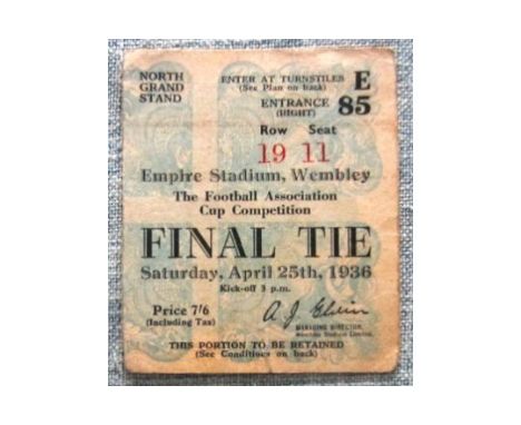 1936 FA CUP FINAL ARSENAL V SHEFFIELD UNITED ORIGINAL TICKET
Age related wear, fair condition for age