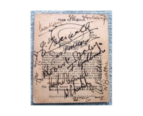 Wembley Cup Fnal ticket 30th April 1938, fully signed by the Preston North End team