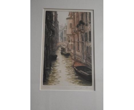 After Ugo Baracco (b.1949, Italian), coloured lithograph, A Venetian canal scene, signed in pencil to the lower right, a limi