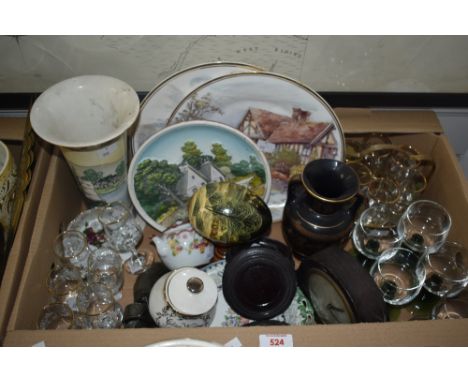 A miscellaneous selection of items including a wooden egg with decoration depicting a winter scene on wooden stand, a vintage