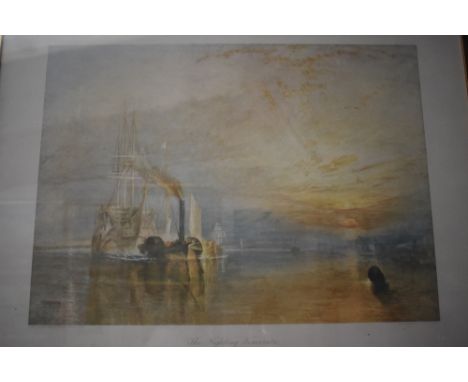 A framed print of the Fighting Temeraire after JMW Turner measuring 64cm x 74cm