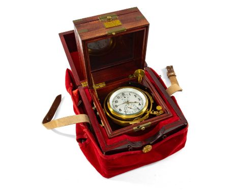 LATE 20TH C. RUSSIAN POLJOT 2-DAY MARINE CHRONOMETER, no. 21751, 3-piece stained beech box with brass corners, gimbal mounted
