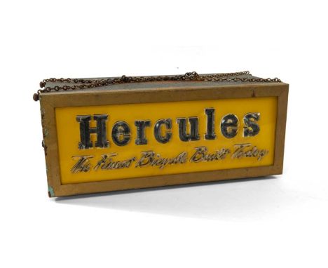 'HERCULES' BICYCLE ILLUMINATED BOX SIGN, c. 1930s, with internal motorised rotating colour gel, counter top or hanging chain 