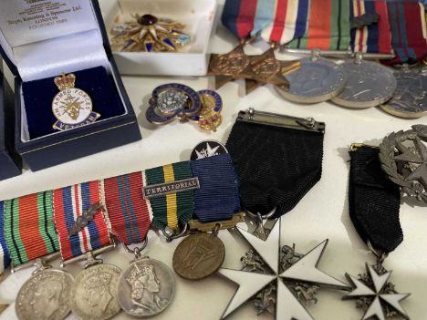 MEDALS & ITEMS RELATING TO LT. COL. WILLIAM DAVID MORRIS RAOC TA (1910-1983) including a bar of seven medals with accompanyin