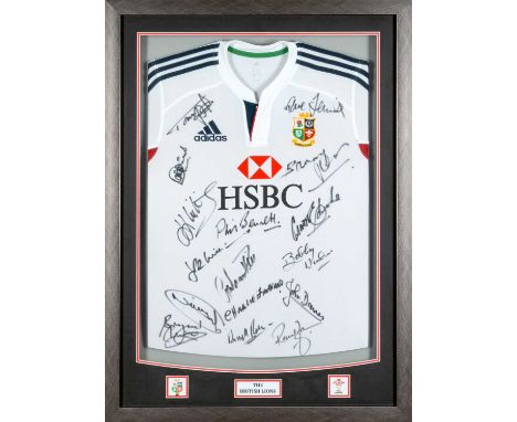 BRITISH LIONS SIGNED SHIRT a framed souvenir Australia 2013 British Lions shirt signed by players such as Phil Bennett, Barry