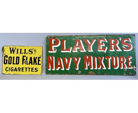 TWO VINTAGE ENAMEL ADVERTISING SIGNS, Player's Navy Mixture, red and white lettering on a green ground, 37.5 x 86.5cms and Wi