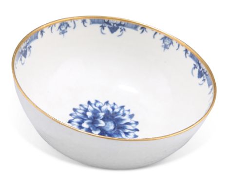 A WORCESTER BLUE AND WHITE SLOP BOWL, CIRCA 1765-70, decorated with the 'Chrysanthemum' pattern, moulded ground, label inscri