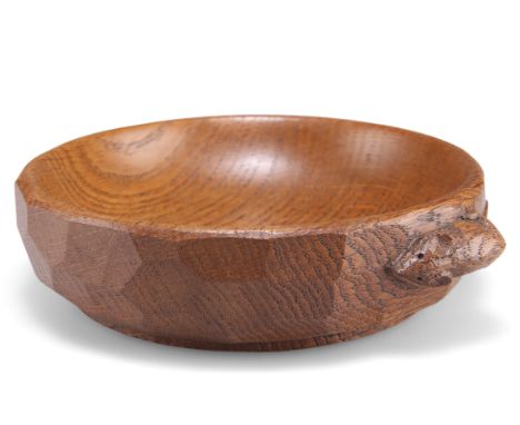 ROBERT THOMPSON OF KILBURN, A MOUSEMAN OAK SMALL BOWL, adzed exterior, carved mouse signature. 14cm diameter overallCONDITION