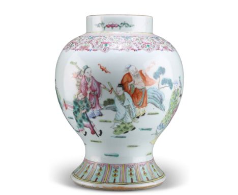 A CHINESE LARGE FAMILLE ROSE VASE, of baluster form, enamel painted in the typical palette with figures. 34cm highCONDITION R