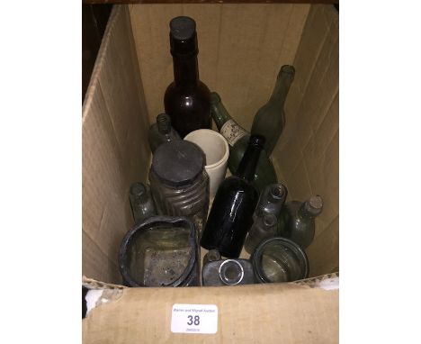 A box of various vintage bottles to include "Lemonade" , etc  