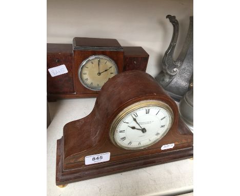 Small inlaid mahogany mantel clock Camerer Kuss and Co London and another 1930's mantel clock  