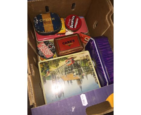 Box of various vintage tins  