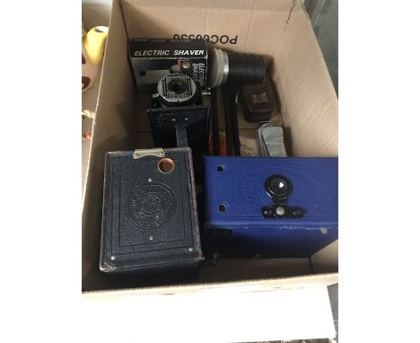 A box of vintage cameras incl The Myna etc  