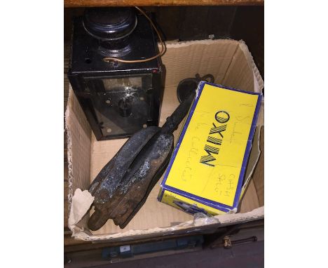 A boat anchor, a lantern and 2 French Mixo sirens  