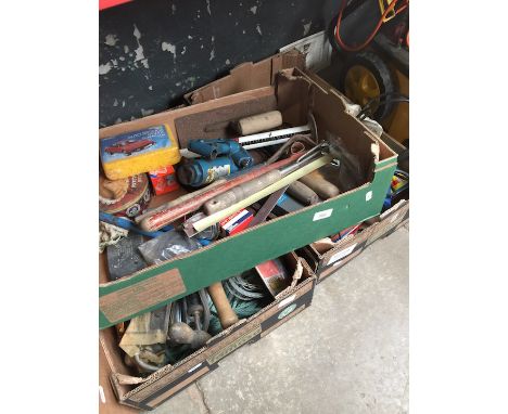 3 boxes of various tools to include jack, pump, various kits, etc  