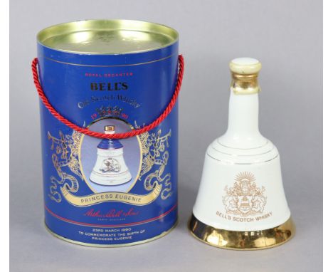 A Bell’s Scotch Whisky bell-shaped decanter “To Commemorate the birth of Prince William of Wales 21st June 1982”, with conten