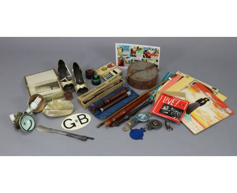 Two car membership badges “R.A.C.”, &amp; “Royal Automobile Club Associate”; a leather collar box; four recorders; &amp; sund