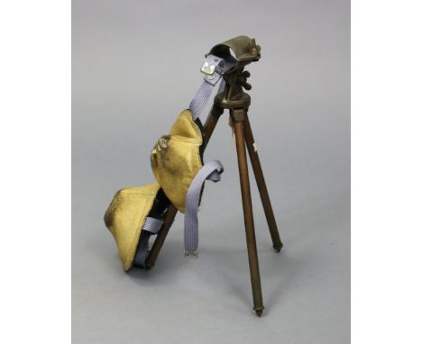 A vintage brass rifle tripod, 14½” high; &amp; a pair of knee pads.
