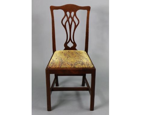 A George V mahogany small side chair commemorating the 1911 Coronation, in the Chippendale style with padded drop-in seat; st