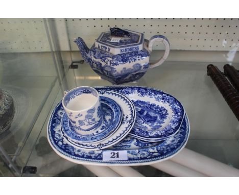 Collection of 19thC Blue &amp; White Pottery inc Wedgwood, Spode Italian Lang Syne etc 