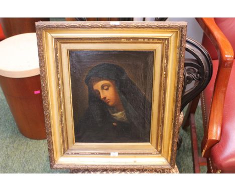 19thC Gilt Gesso framed Oil on canvas Portrait of the Madonna 