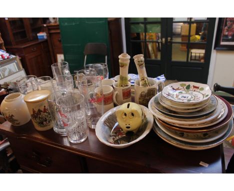 Collection of assorted Ceramics inc Hunting related and Pint glasses 