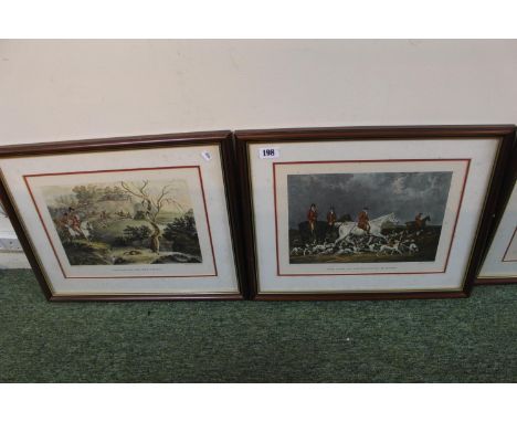 Pair of Coloured Hunting prints 'The Earl of Derby's Stag Hounds', 'Preparing for the Chase' and 'Royal Hunt in Windsor Park'