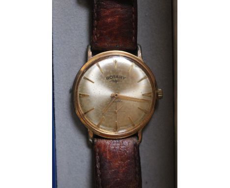 Rotary Gents Wristwatch in Yellow metal case with Brown Leather strap 
