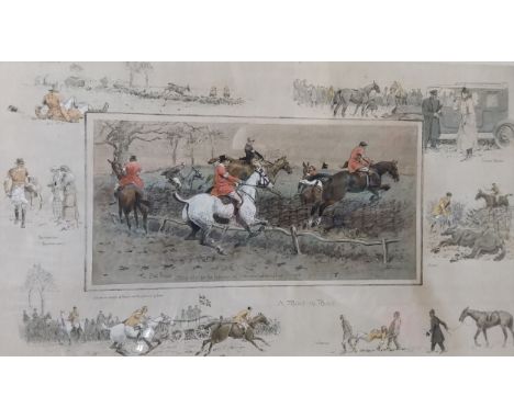 The Charlie Johnson Payne ('Snaffles'), A Point-to-Point, signed colour print with printed remarques, 37cm x 63cm.