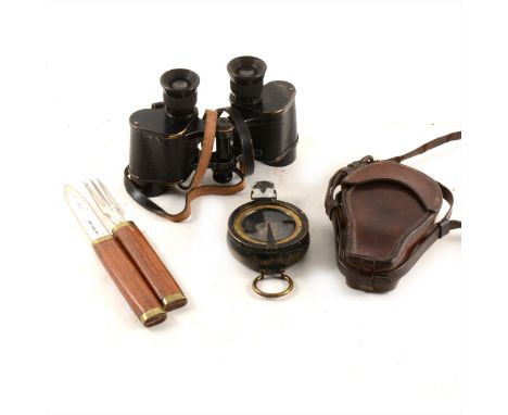 Militaria - a Creagh-Osborne marching compass, by H. Hughes &amp; Son Ltd, London, in stitched leather case; pair of military